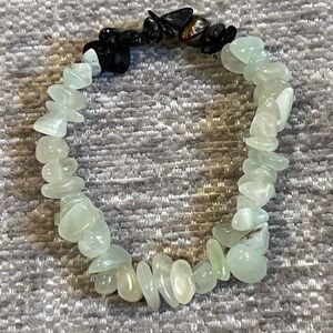 Handmade Natural New Mountain Jade & Blue Tigers Eye Beaded Bracelet, Size 7”